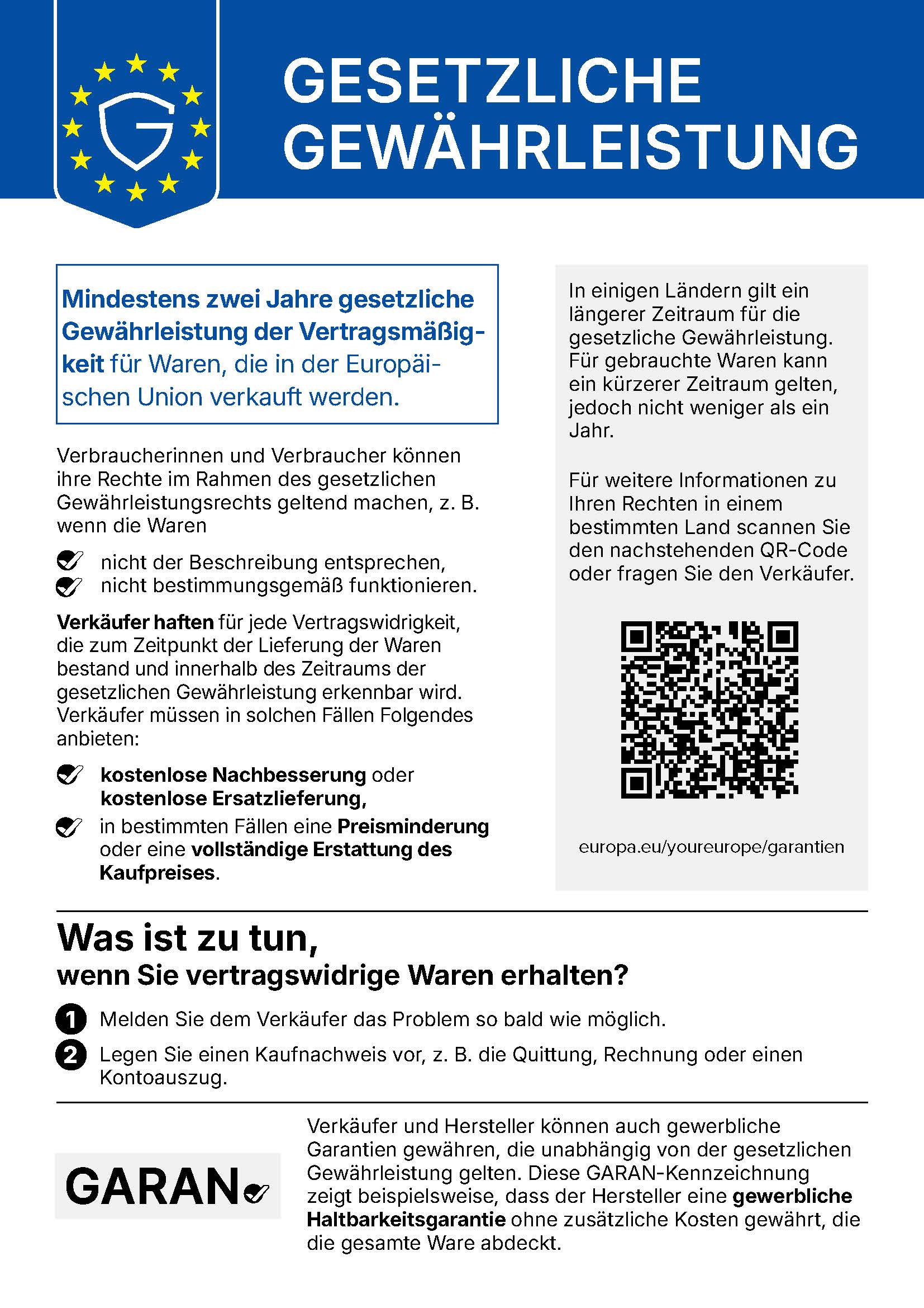 Garantie Hinweis